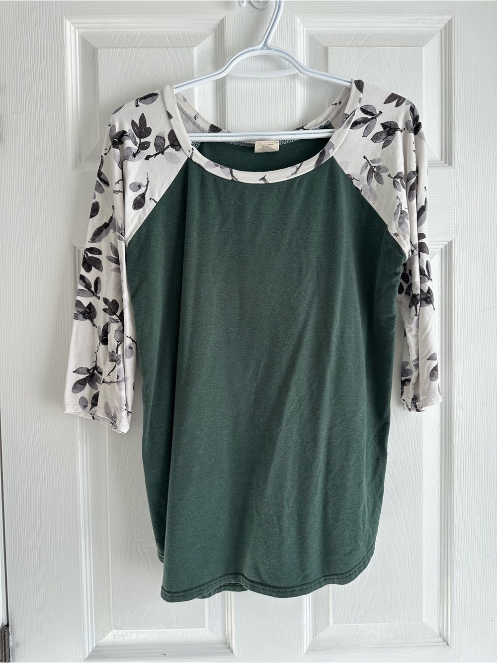 Baseball Tee in Green and Floral, size L, Buttercream Clothing
